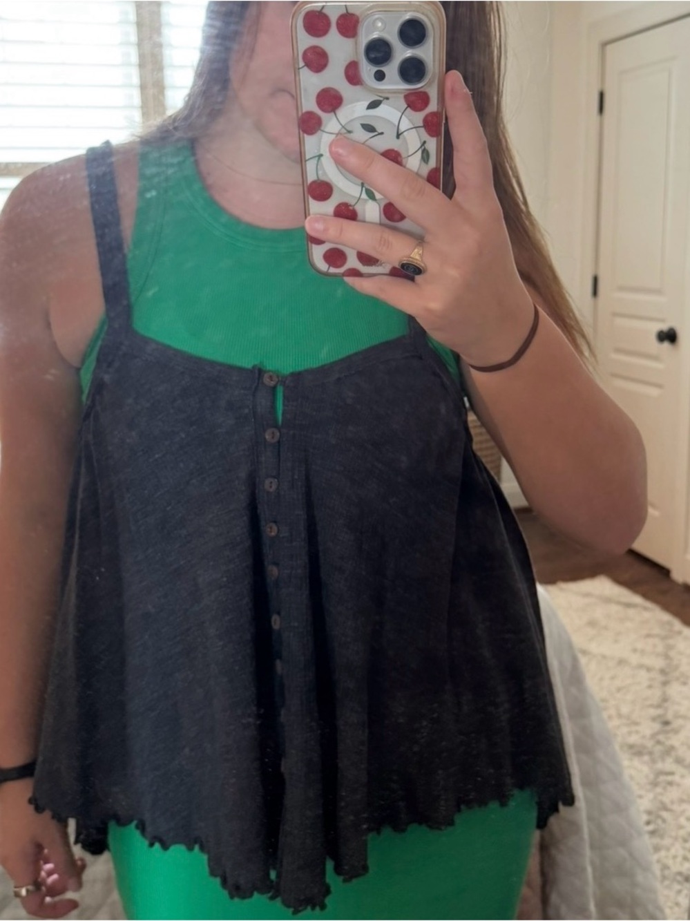 Grey Flowy Tank with Buttoned Front